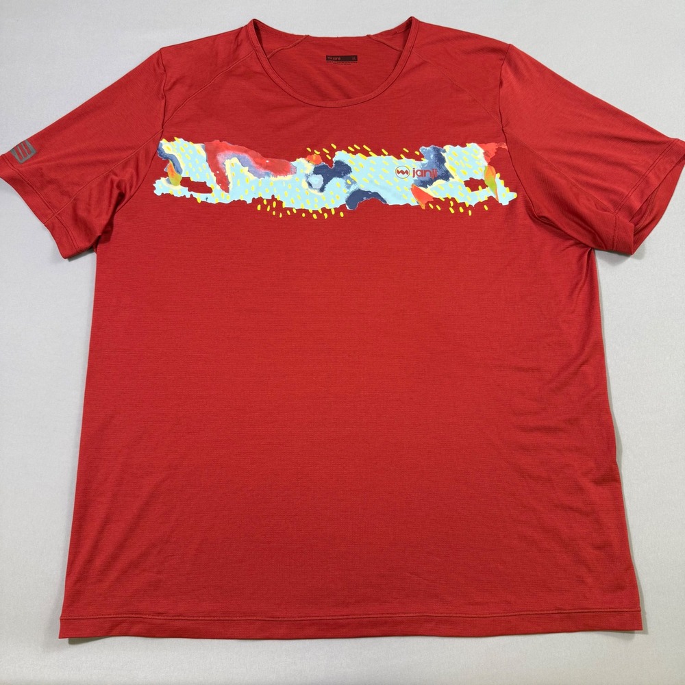 Janji Run All Day Shirt Mens XL Red Graphic‎ Tee Vented Short Sleeve Performance